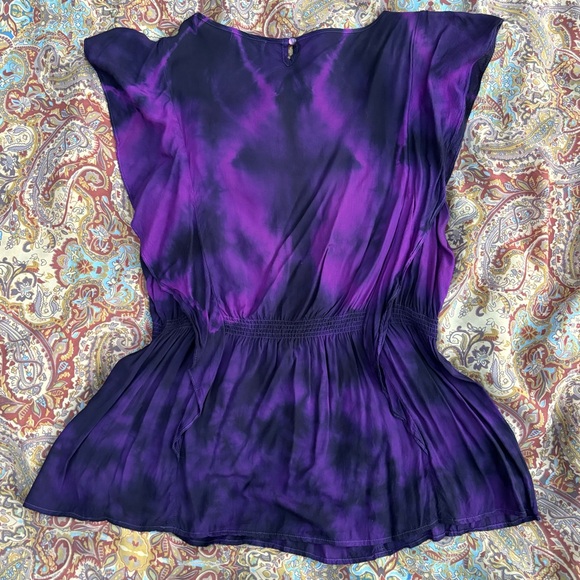 Live and Let Live Purple Tie Dye Peplum Blouse with Embroidery, size XL - Picture 6 of 11